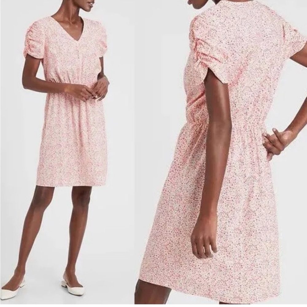 NWT Banana Republic Petite Floral Print Puff Sleeve Dress Sz L